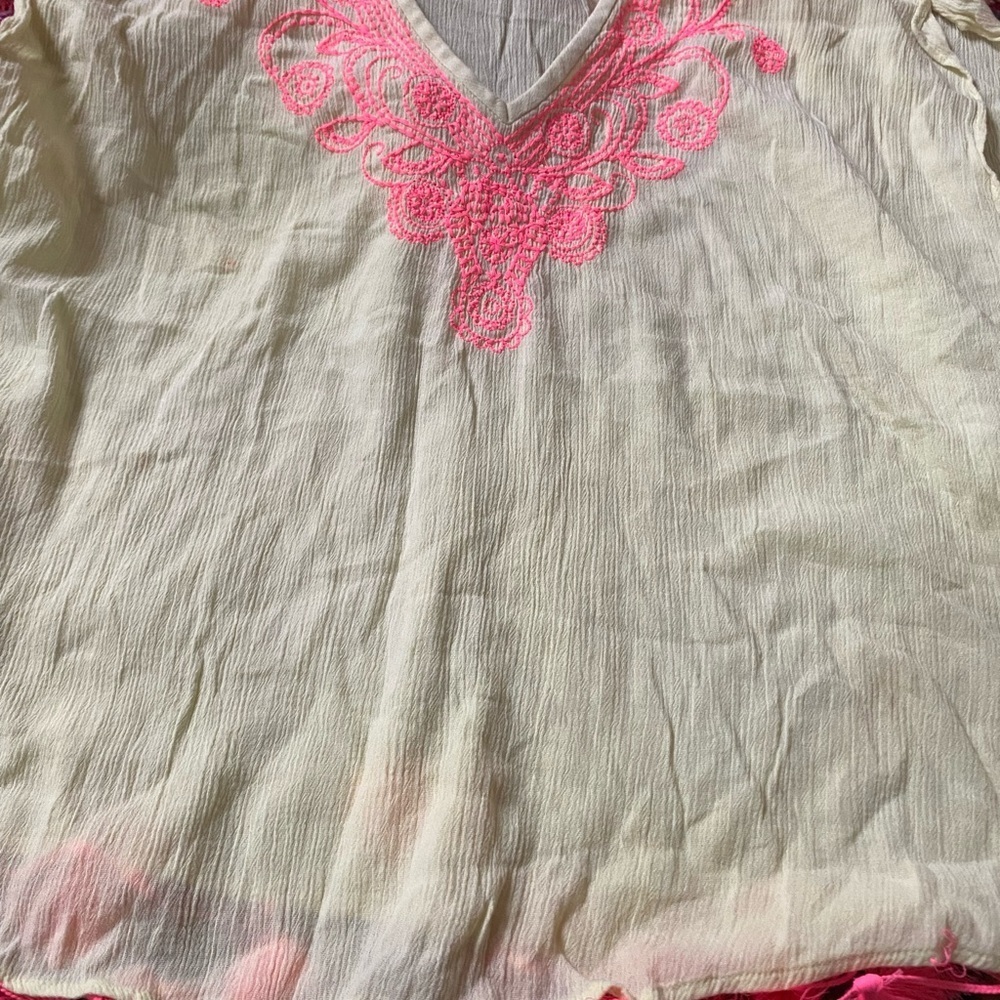 Lilly Pulitzer xxs V-Neck Women's Top - Pink and yellow few spots swimsuit - Picture 2 of 2